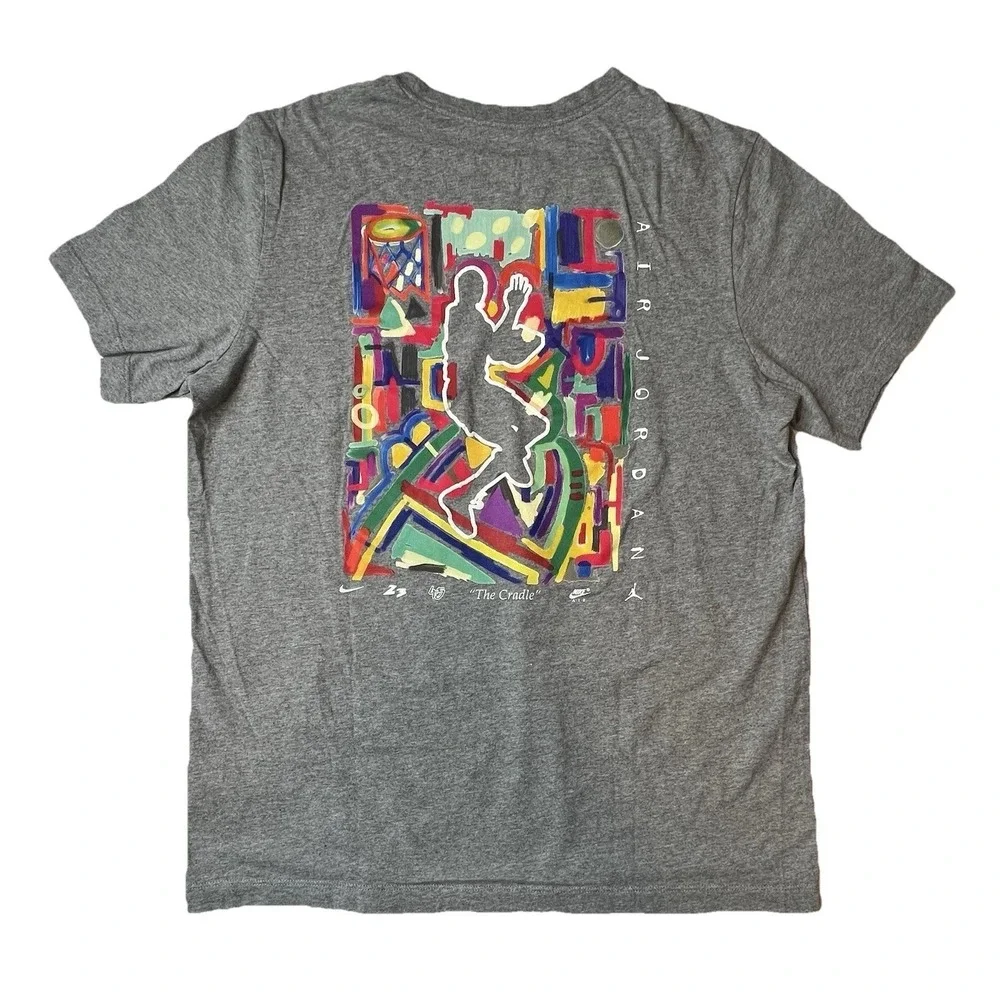 Air Jordan The Cradle Pop Art Colorful Graphic T-Shirt Gray Men's Small